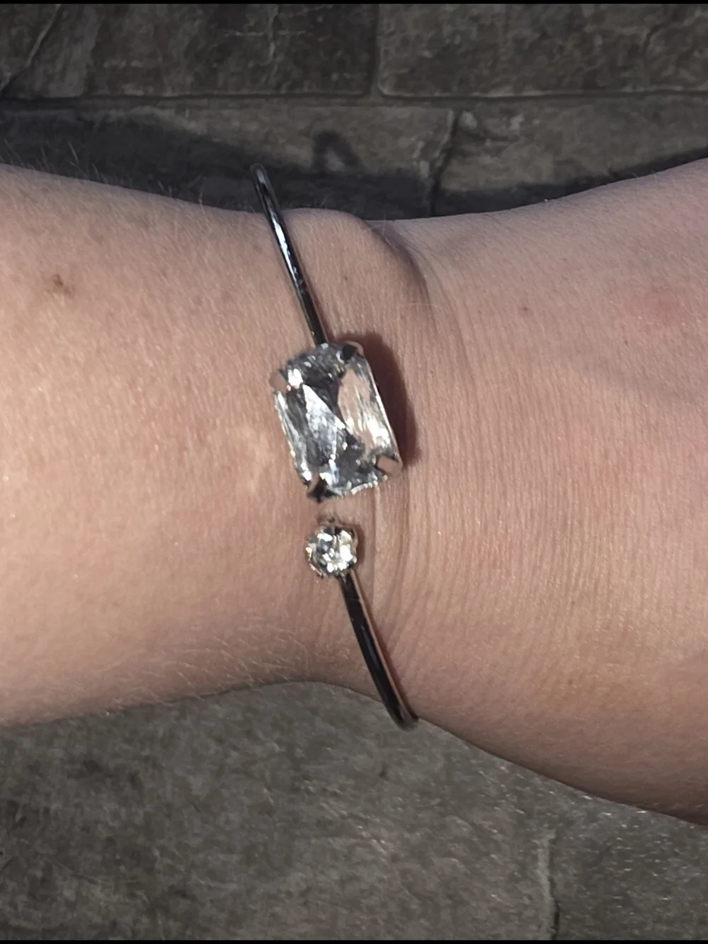 Silver Bypass Bangle Bracelet with Clear Cubic Zirconia Accents BNIB